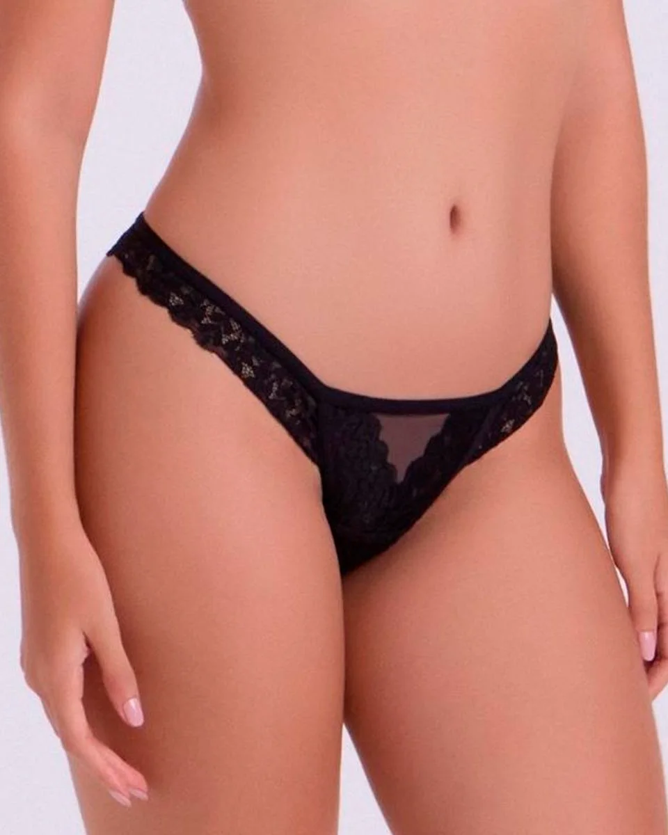 Liebe calcinha fio dental em renda marine — PRETO (foto 1)
