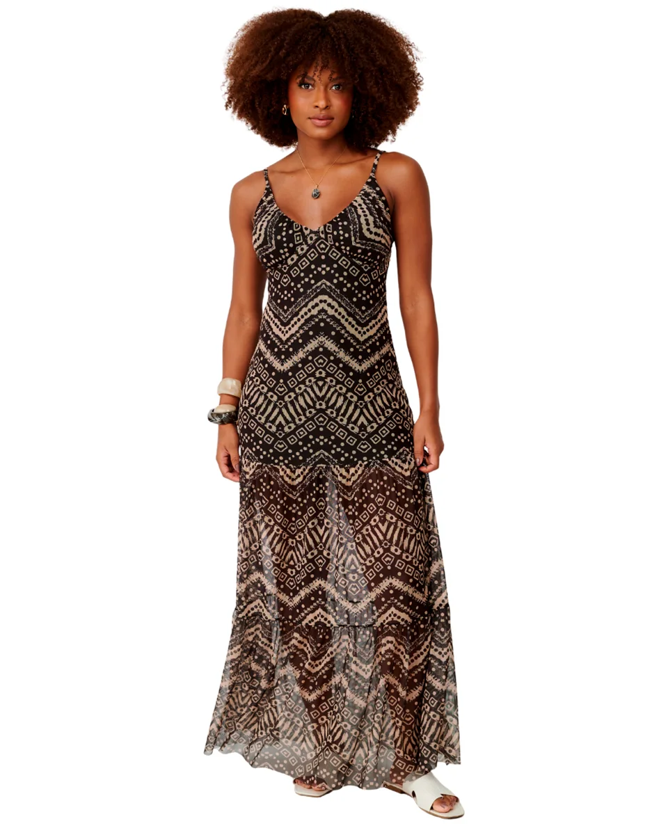 Belles beachwear vestido longo tule orvalho — ESTAMPADO (foto 1)