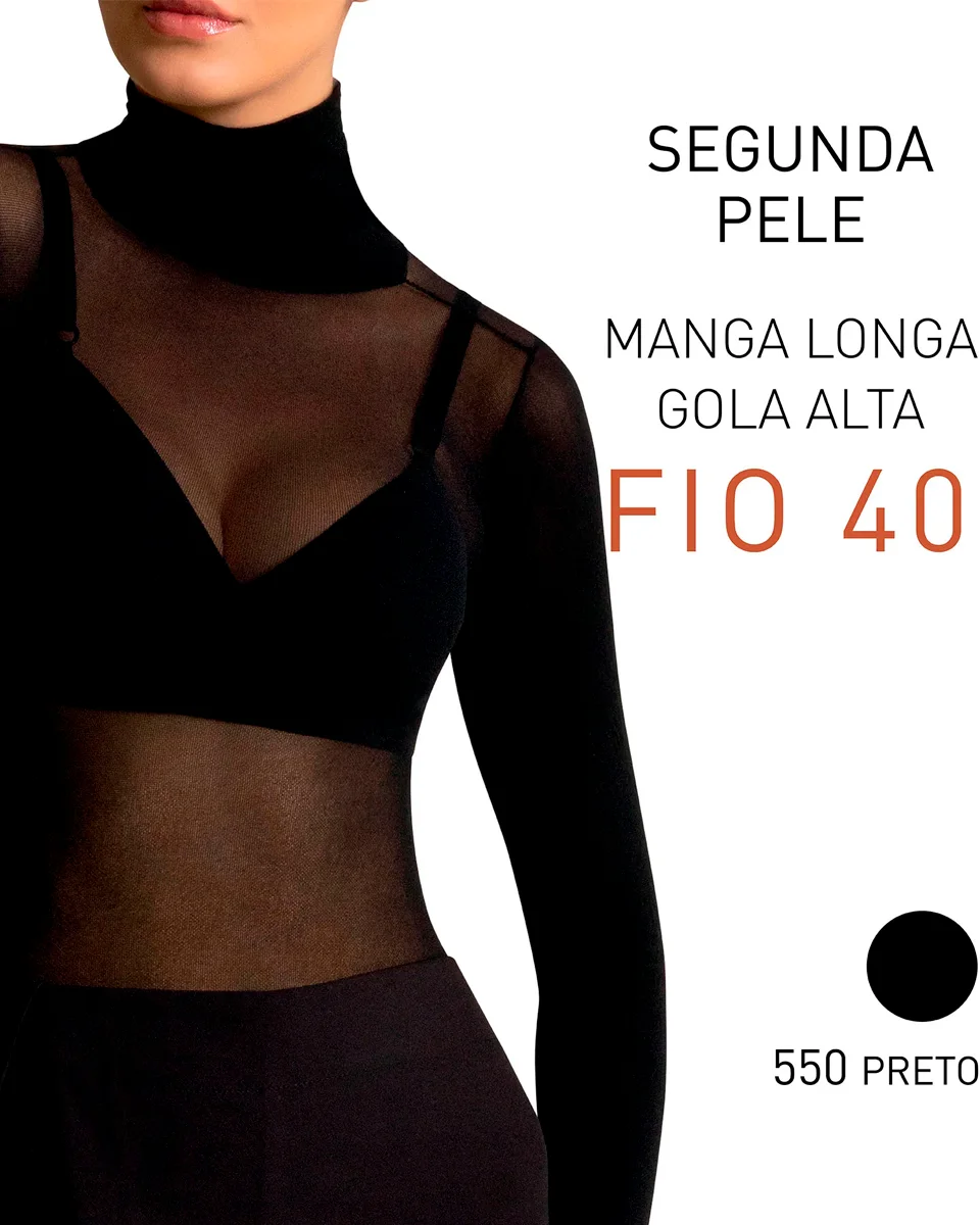 Selene camisete feminina segunda pela gola alta 9900.001 — PRETO (foto 1)