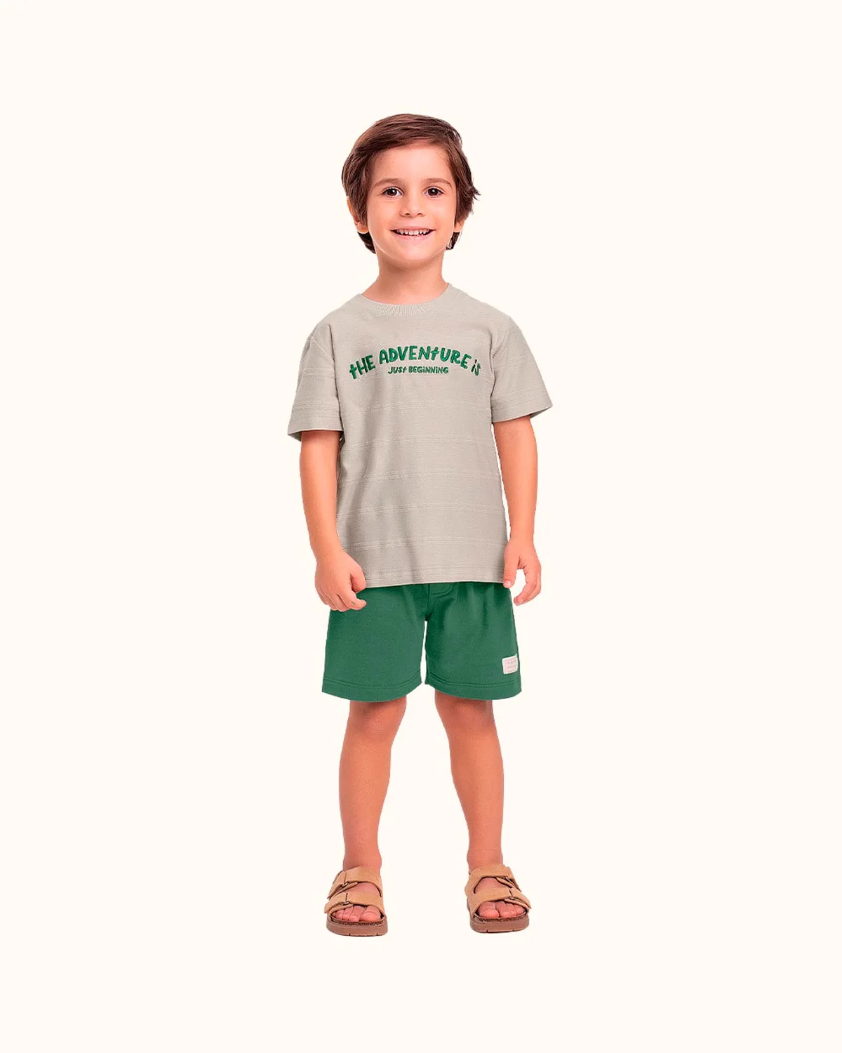 Fakini conjunto camiseta e bermuda em malha 10.25.03406 — BEGE/VERDE (foto 2)