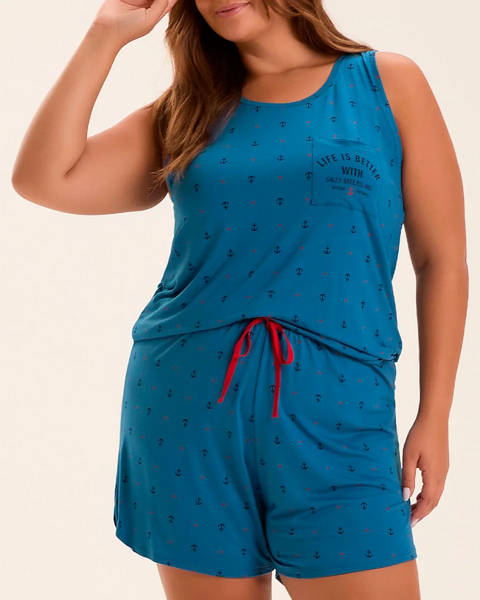 Cor com amor pijama feminino regata com shorts plus size 2020085 — AZUL (foto 2)