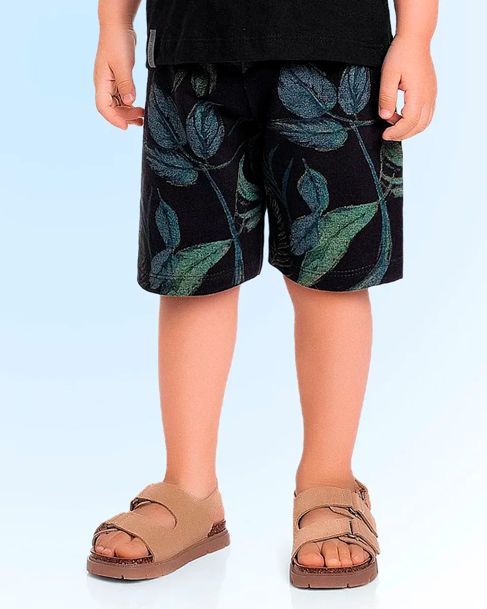Fakini conjunto camiseta e bermuda em malha masculino 10.24.02433 — PRETO/PRETO (foto 3)