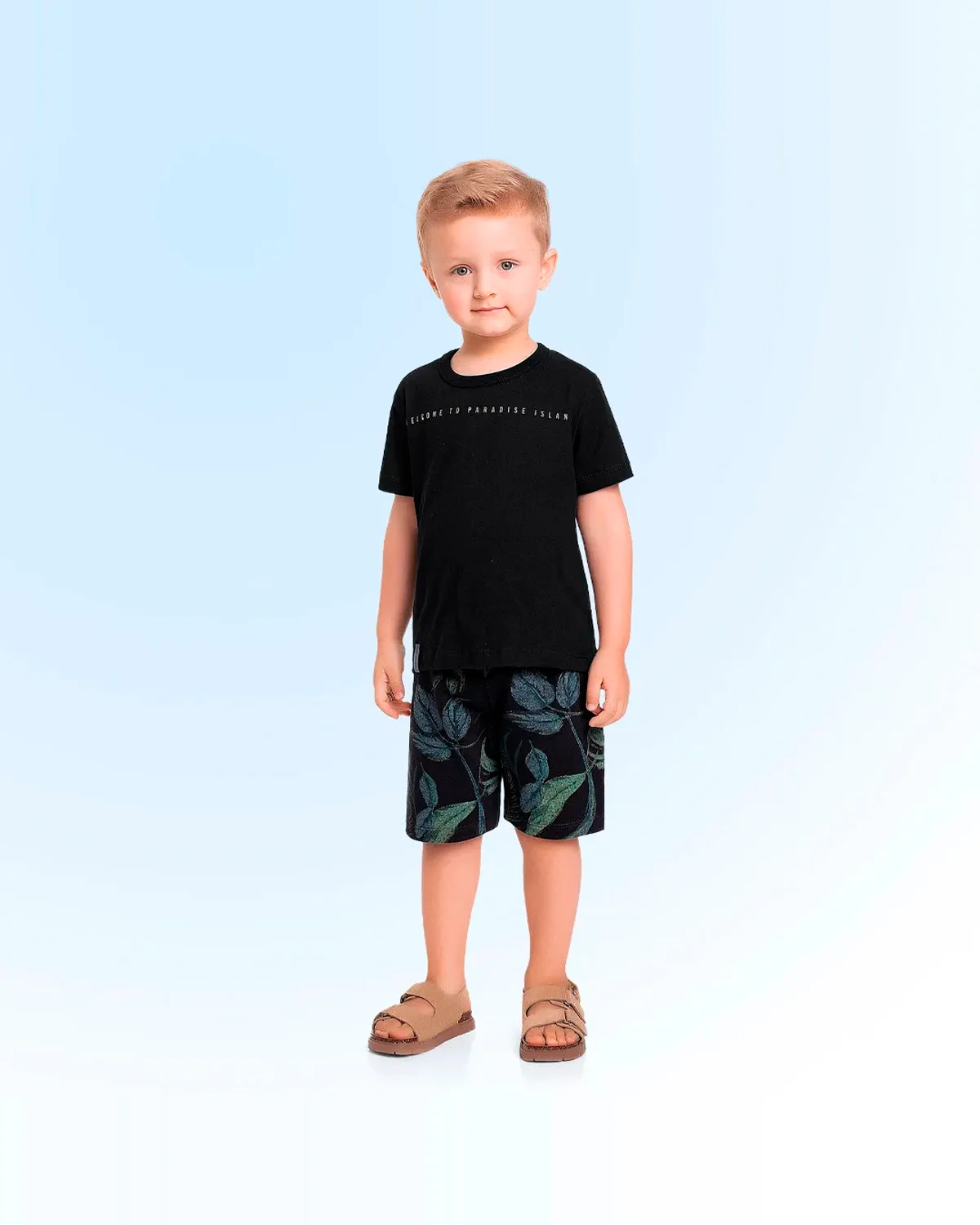 Fakini conjunto camiseta e bermuda em malha masculino 10.24.02433 — PRETO/PRETO (foto 1)