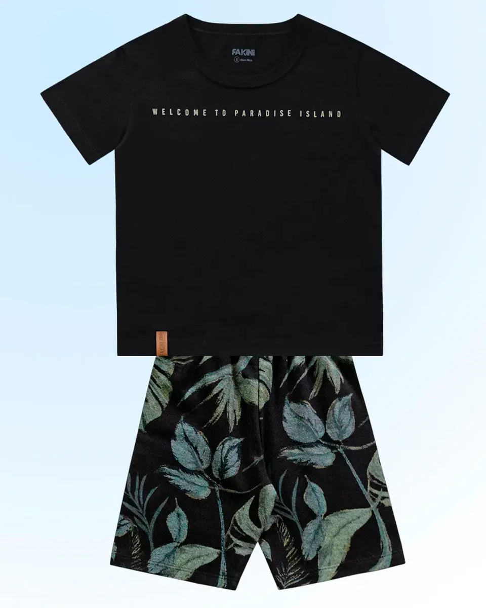 Fakini conjunto camiseta e bermuda em malha masculino 10.24.02433 — PRETO/PRETO (foto 5)