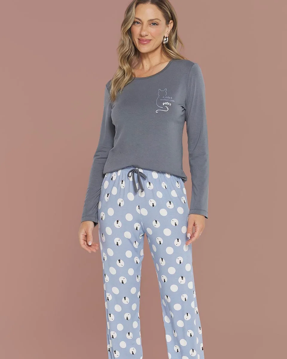 Sensare cat poa pijama longo fem adu 140117 — CHUMBO/ESTAMPADO (foto 1)