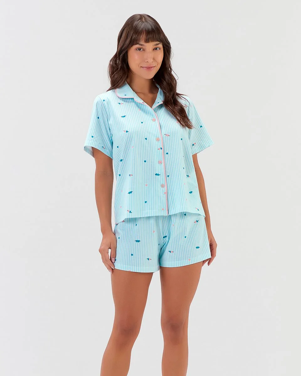 Cor com amor pijama feminino americano com shots 2011147 — LISTRADO AZUL/BRANCO (foto 1)