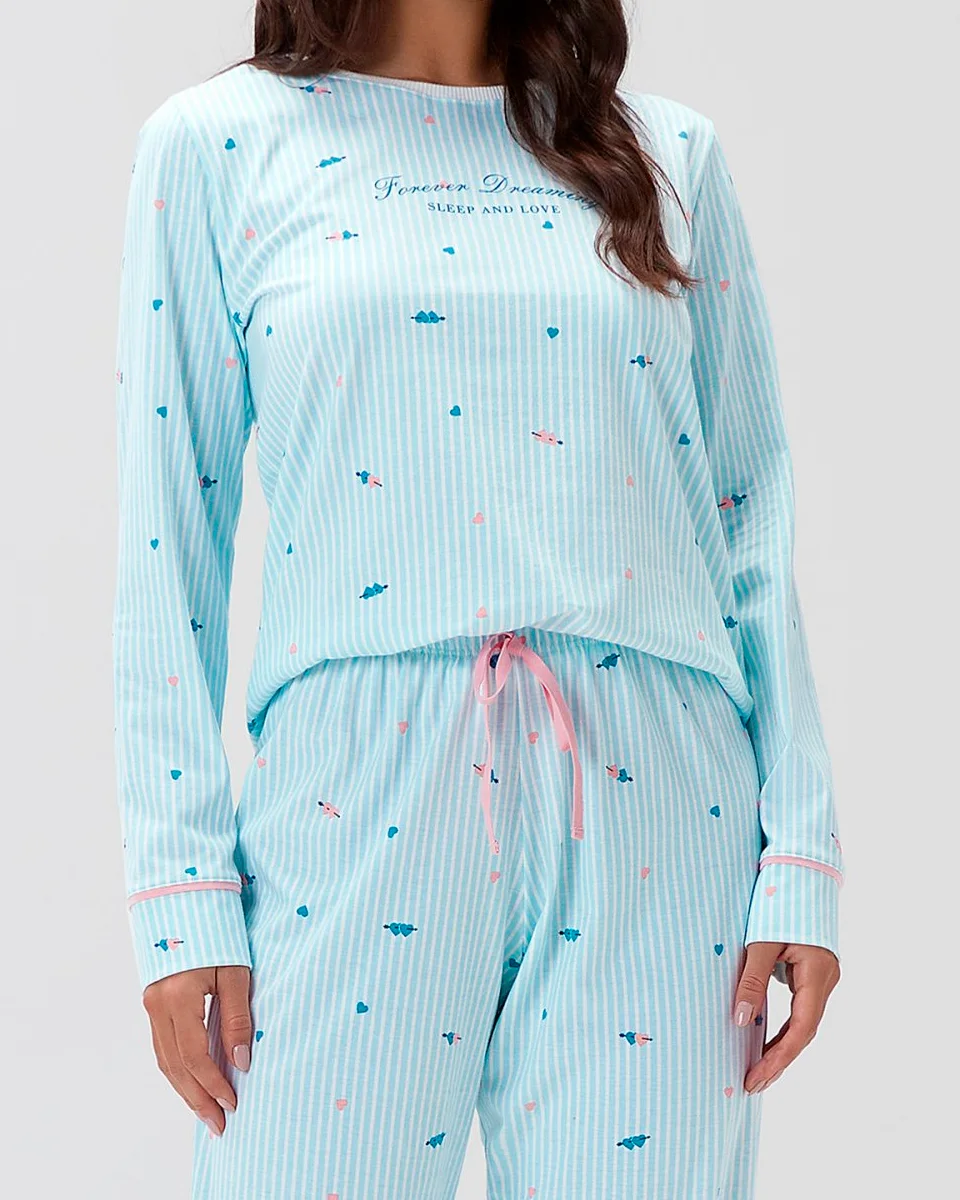 Cor com amor pijama feminino manga longa com calça 2011240 — LISTRADO AZUL/BRANCO (foto 2)