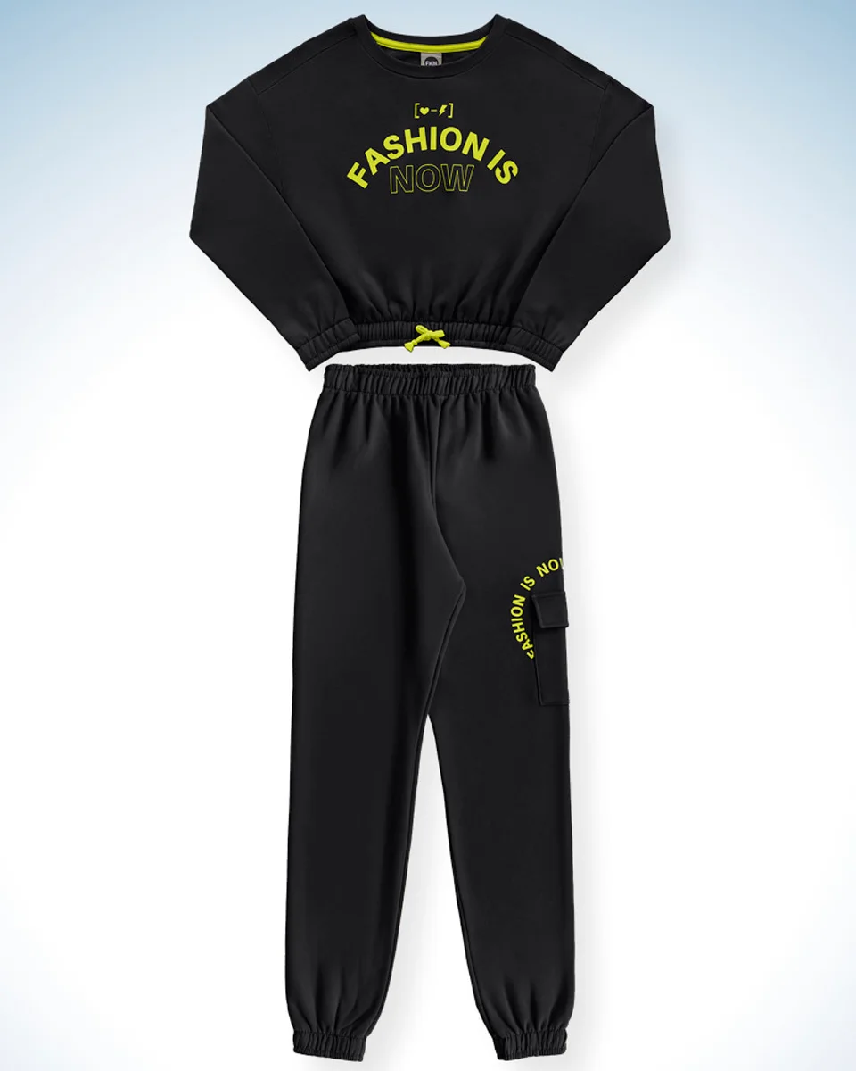 Fakini conjunto casaco cropped e calca em moletom feminino 10.23.01808 — PRETO (foto 1)