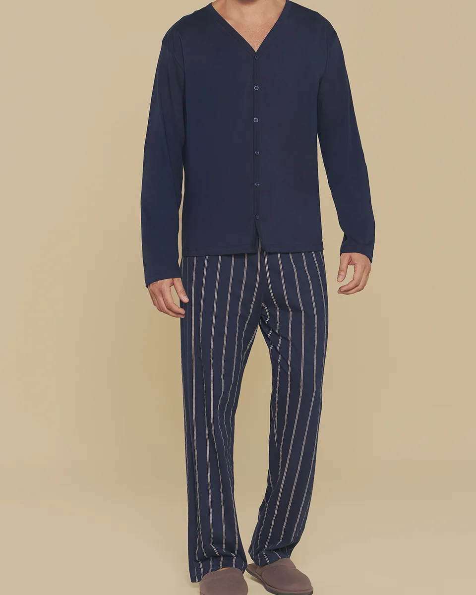 Sensare pijama longo masculino adulto classic — MARINHO (foto 1)