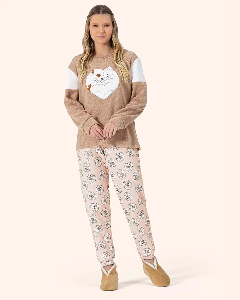 Lua encantada pijama longo fem ad pet love — CARAMELO (foto 2)