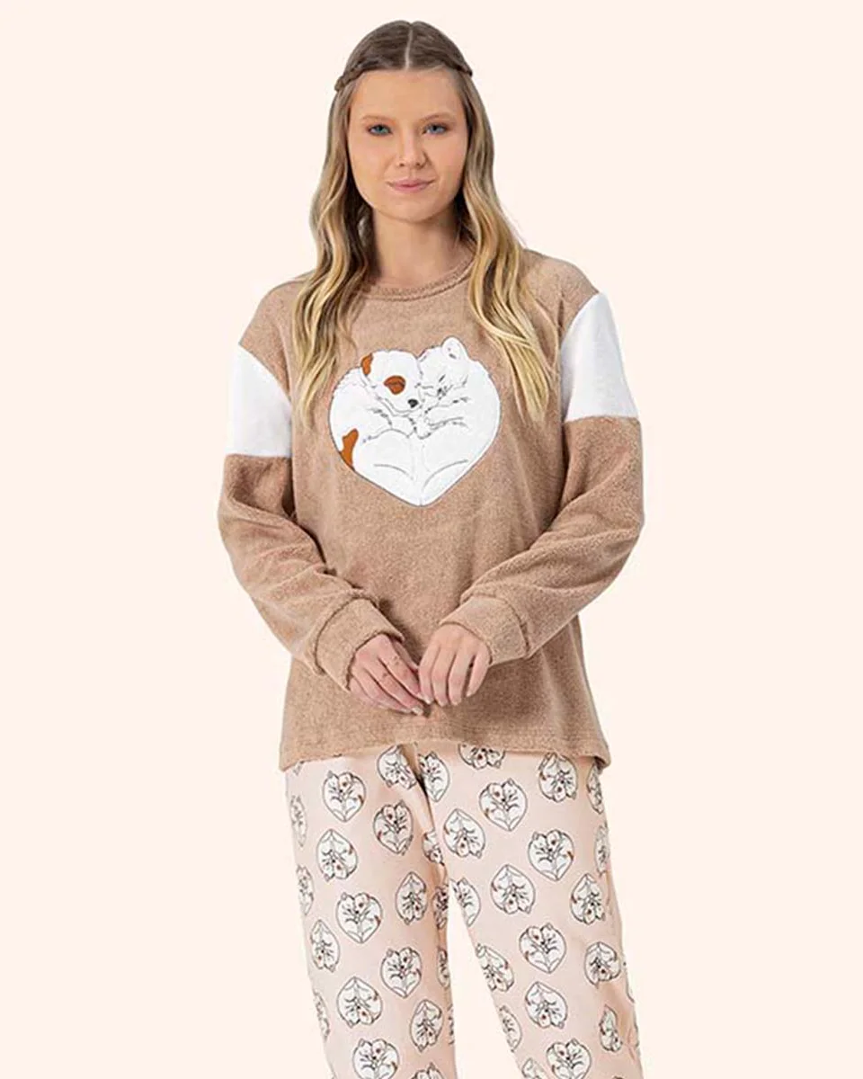 Lua encantada pijama longo fem ad pet love — CARAMELO (foto 1)
