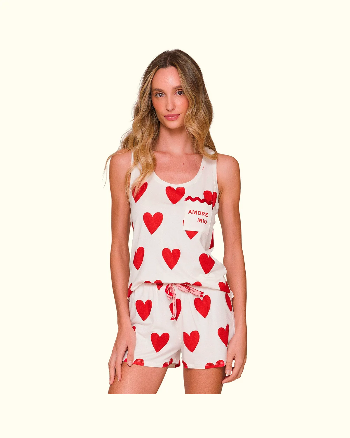 Lua luá pijama regata short amore mio — VERMELHO/OFF (foto 1)