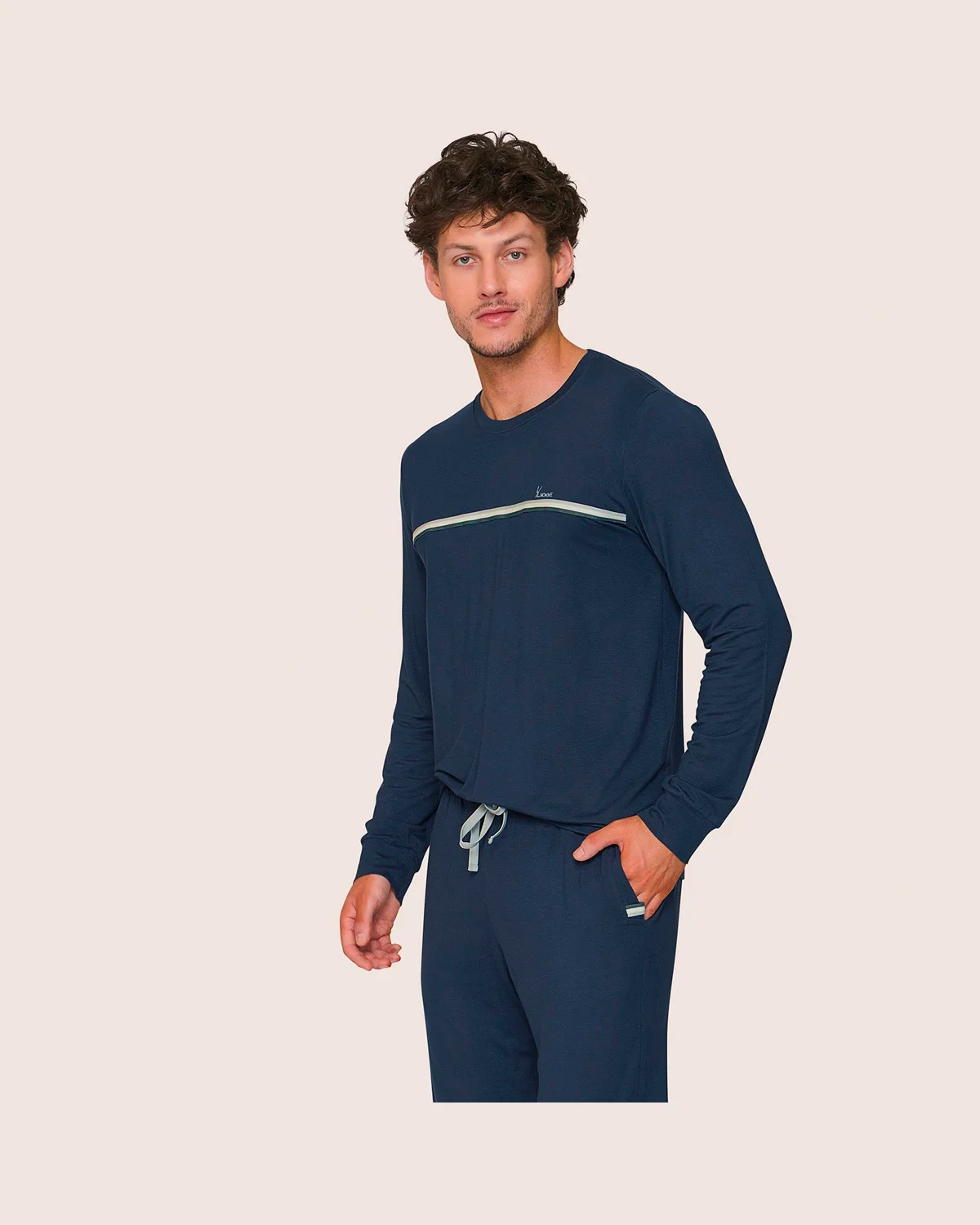 Lua luá pijama jogger masculino classic band — MARINHO (foto 1)